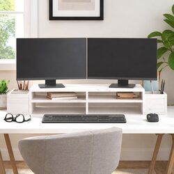 Monitor Stand White 100x27.5x15 cm Solid Pine Wood Computer Riser with Storage