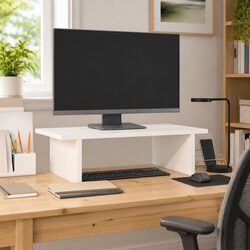 Monitor Stand White Solid Wood Pine Computer Riser Desk Organizer Storage