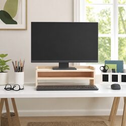 Monitor Stand Solid Wood Pine Keyboard Storage Desk Riser 50x24x16cm