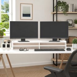Monitor Stand White 100x24x16cm Solid Wood Pine Computer Riser Desktop Keyboard