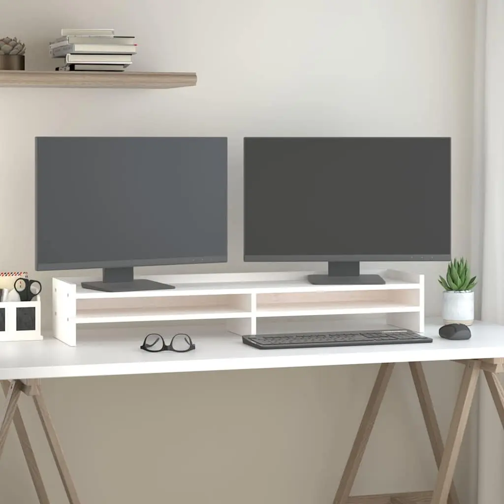 Monitor Stand White 100x24x16cm Solid Wood Pine Computer Riser Desktop Keyboard