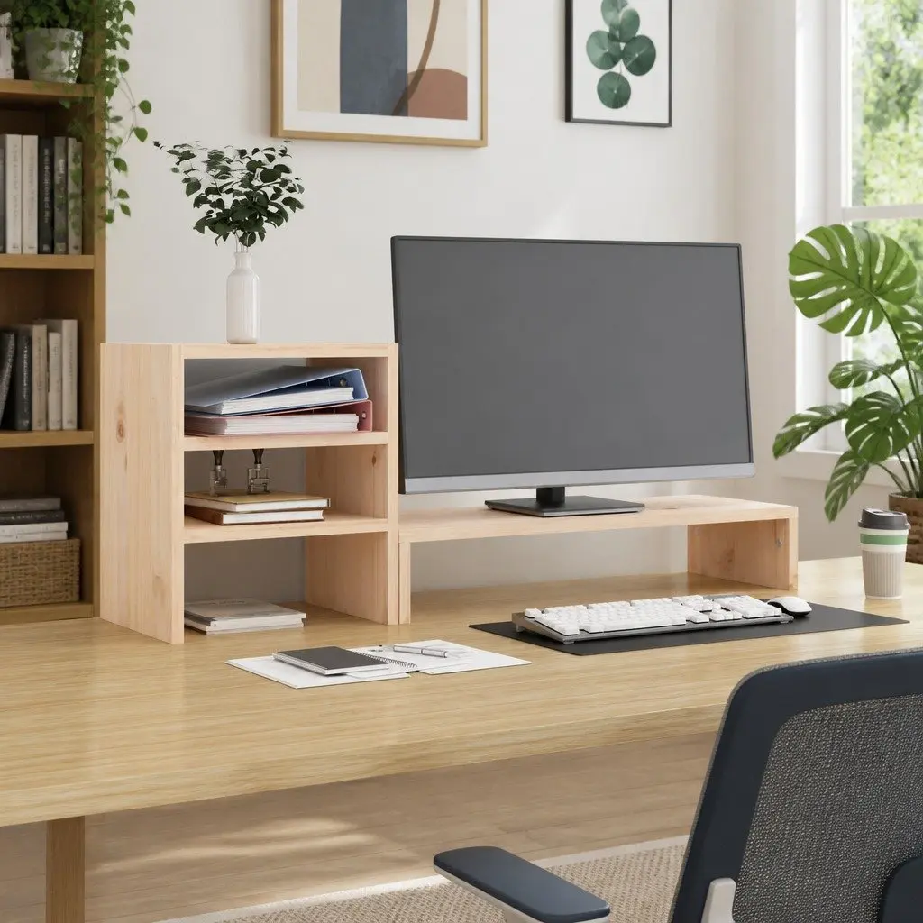 Monitor Stand Solid Pine Wood Brown 81x20x30 cm with Storage