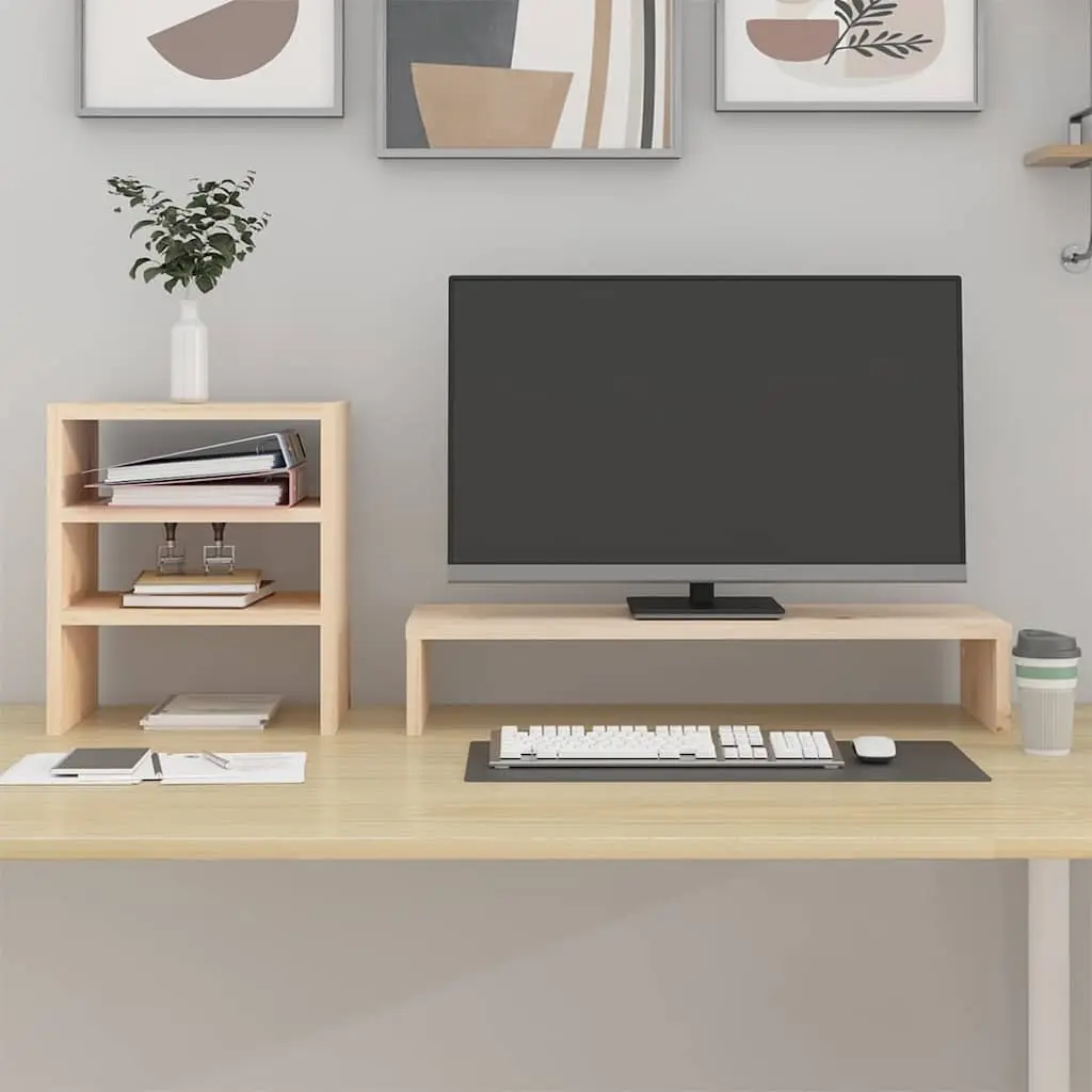 Monitor Stand Solid Pine Wood Brown 81x20x30 cm with Storage