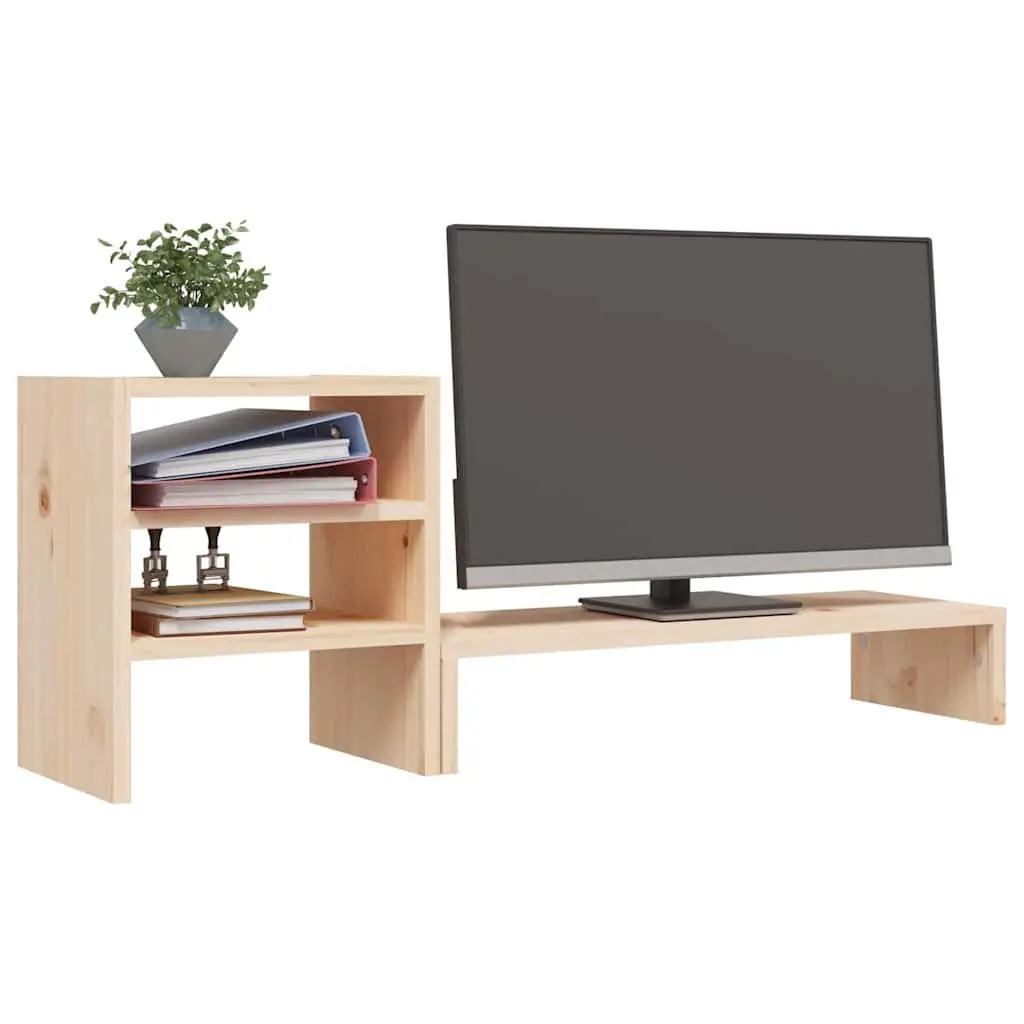 Monitor Stand Solid Pine Wood Brown 81x20x30 cm with Storage