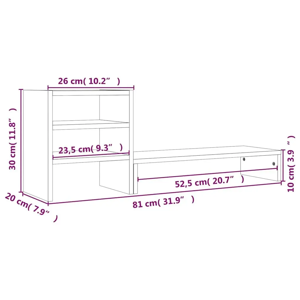 Monitor Stand Solid Pine Wood Brown 81x20x30 cm with Storage