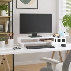 Monitor Stand White 60x27x14 cm Computer Riser Wooden Desk Organiser Storage