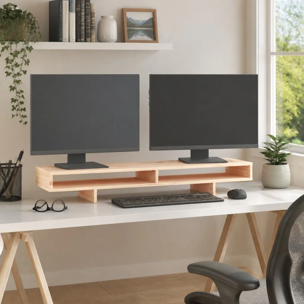 Monitor Stand Solid Pine Brown 100x27x14cm Ergonomic Riser Desk Organiser