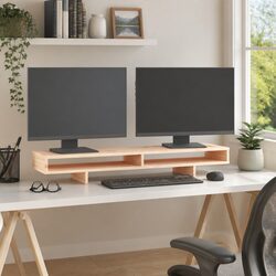 Monitor Stand 100x27x14cm Solid Wood Pine Brown Computer Riser Desk Organiser