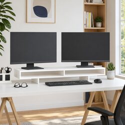 Monitor Stand White Solid Wood Pine Computer Riser Desk Organizer Storage 100cm