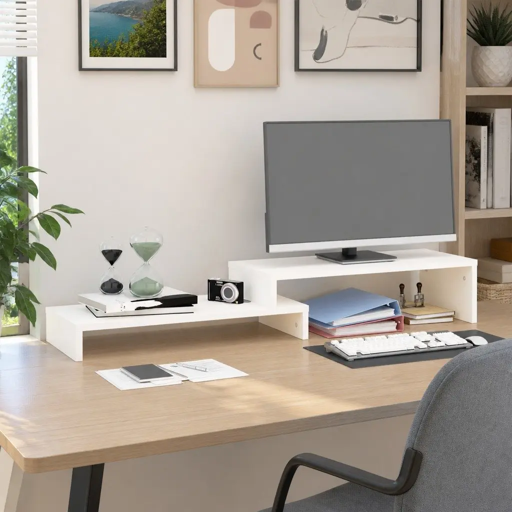 Monitor Stand Wooden Adjustable 52-101cm White Pine Riser Storage