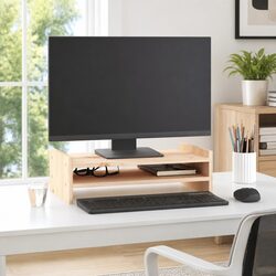 Monitor Stand 50x27x15 cm Solid Wood Pine Computer Riser Keyboard Storage