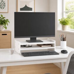 Wooden Monitor Stand White 50x27x15 cm Solid Pine Wood Computer Riser Desk