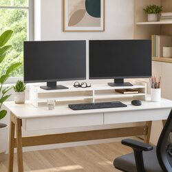 Monitor Stand White 100x27x15 cm Solid Wood Pine Computer Riser Desk