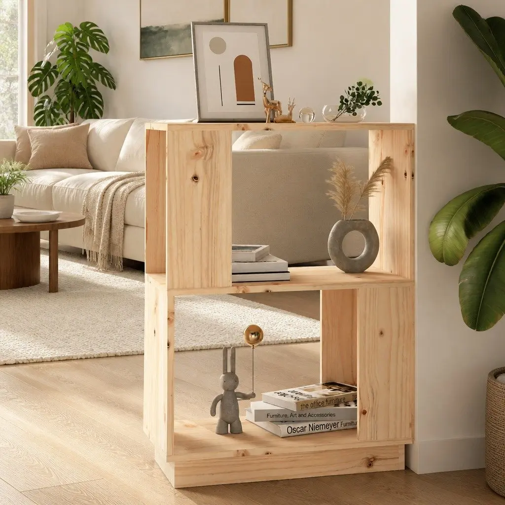 Brown Pine Book Cabinet and Room Divider