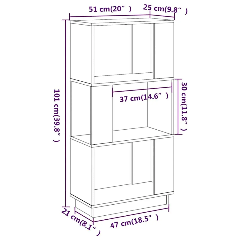 Solid Wood Pine Book Cabinet Room Divider 51x25x101 cm Brown Shelving Unit
