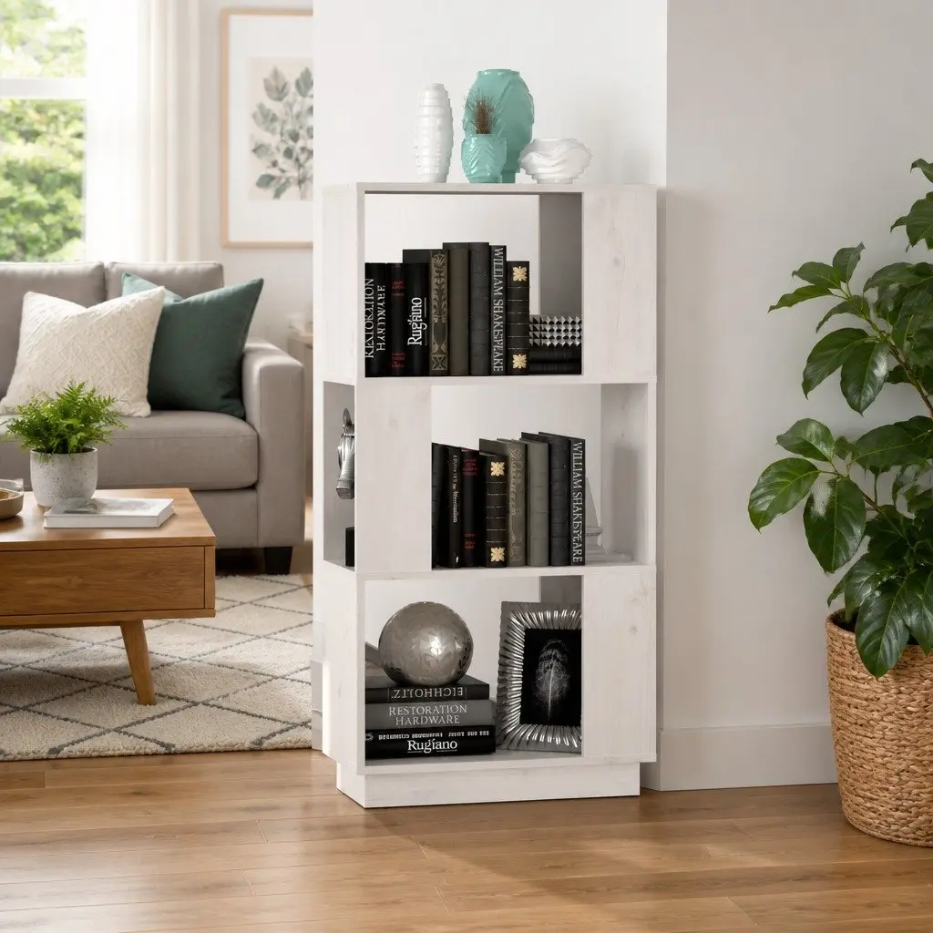 Book Cabinet Room Divider White Solid Pine Wood 51 x 25 x 101 cm