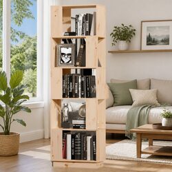 Solid Wood Pine Book Cabinet Room Divider Bookshelf Storage 51x25x163.5cm Brown