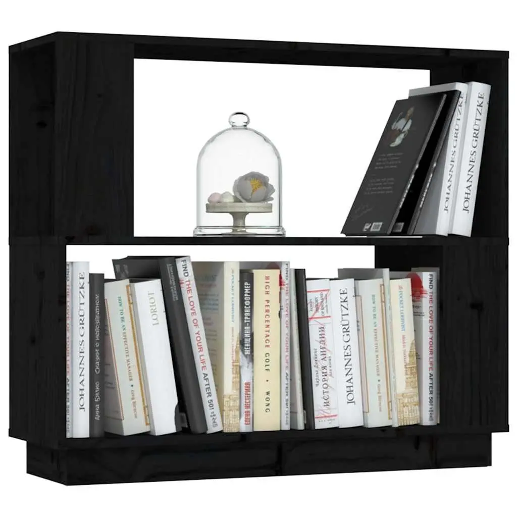 Book Cabinet Room Divider Black Solid Pine Wood 80W x 25D x 70H cm