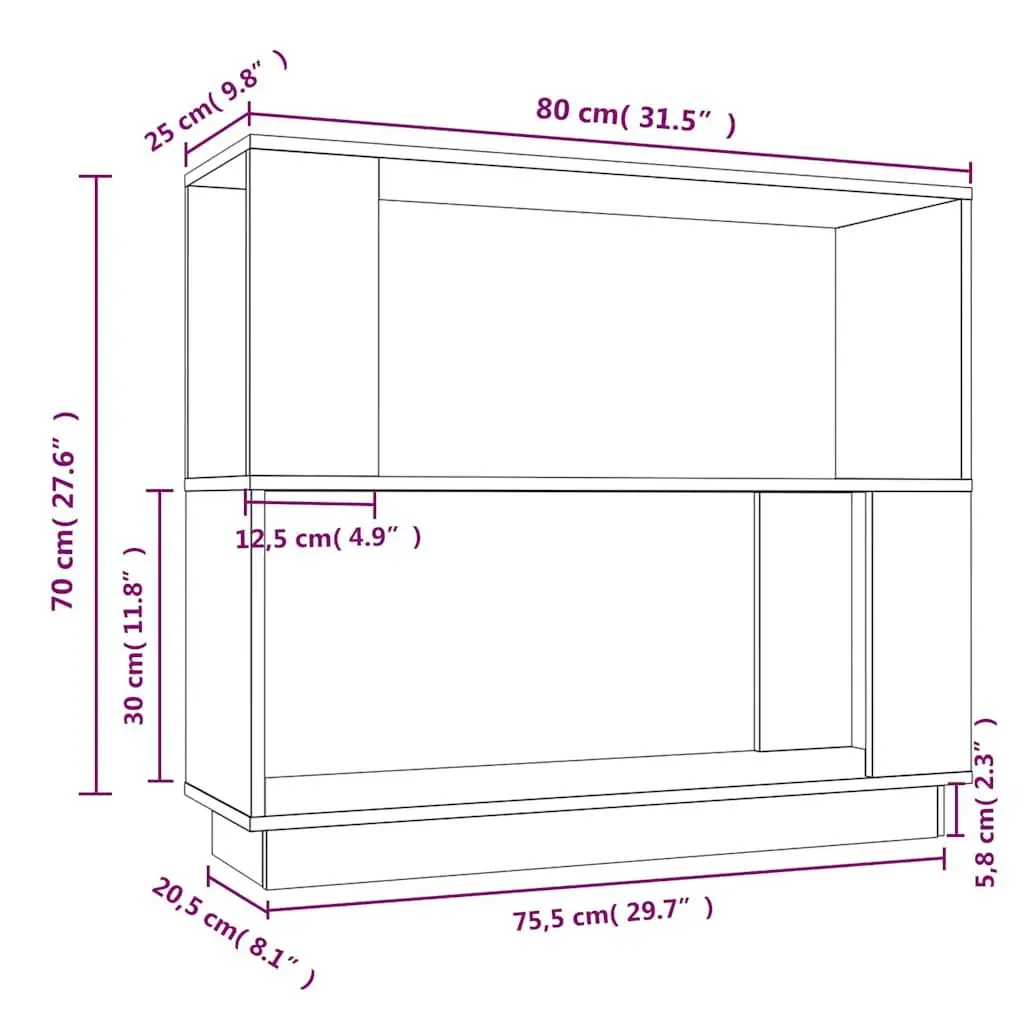 Book Cabinet Room Divider Black Solid Pine Wood 80W x 25D x 70H cm