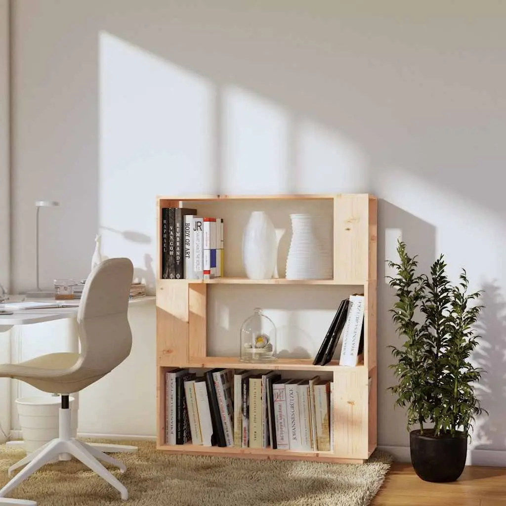 Pine Wood Book Cabinet Room Divider 101cm Height 80cm Width 25cm Depth Brown Storage