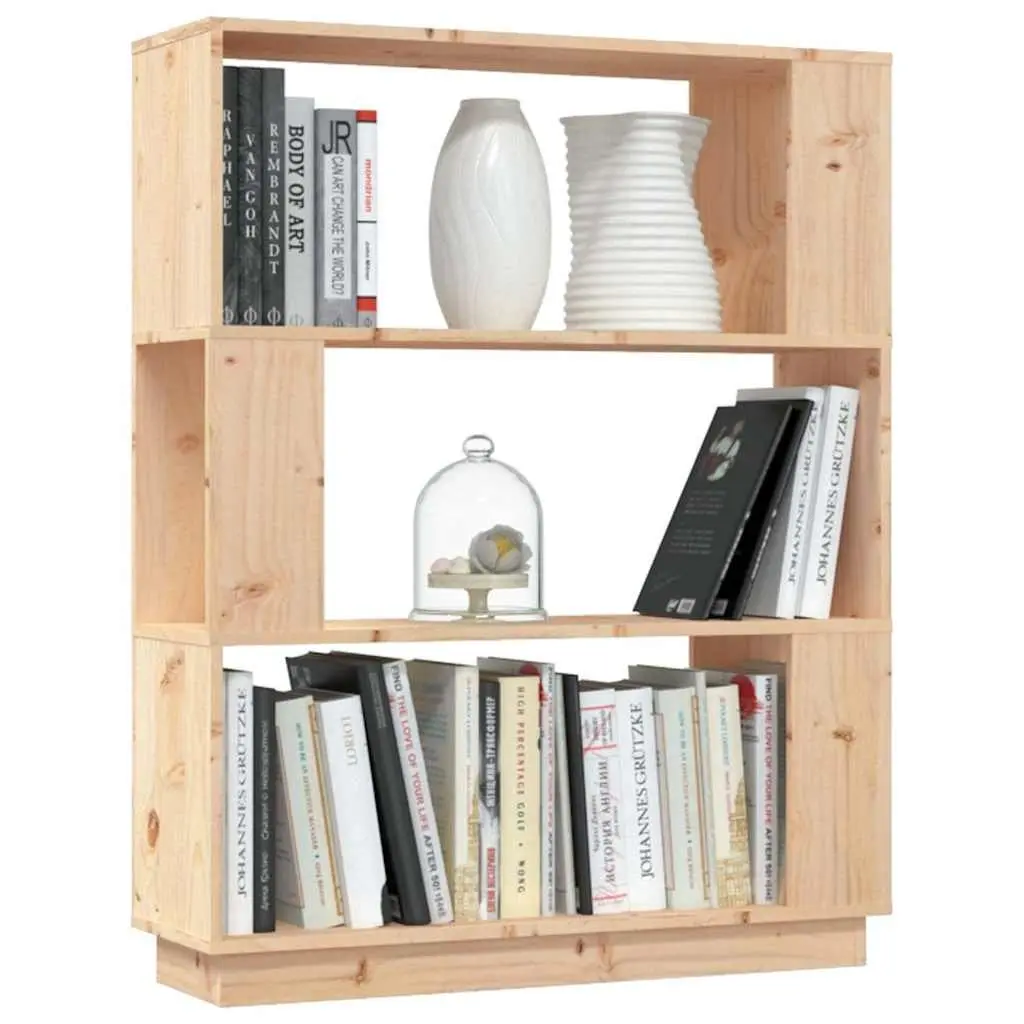 Pine Wood Book Cabinet Room Divider 101cm Height 80cm Width 25cm Depth Brown Storage