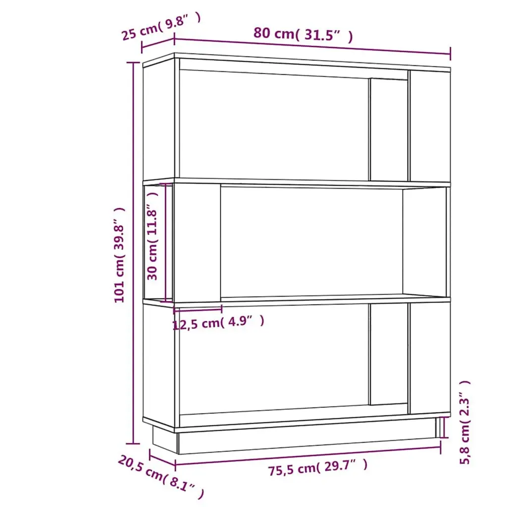 Pine Wood Book Cabinet Room Divider 101cm Height 80cm Width 25cm Depth Brown Storage