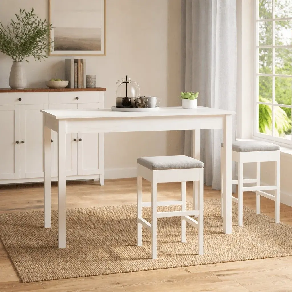 Dining Table White Solid Pine Wood 110x55x75 cm Minimalist Style