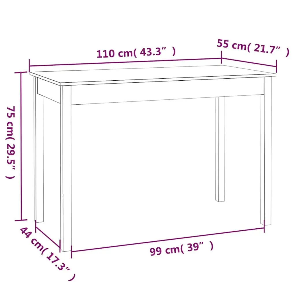 Dining Table White Solid Pine Wood 110x55x75 cm Minimalist Style