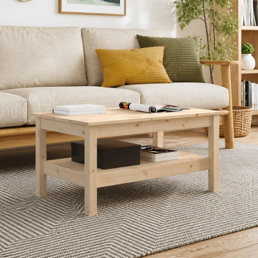 Solid Wood Coffee Table Brown Pine Living Room Furniture Storage Shelf 80x50x40 cm
