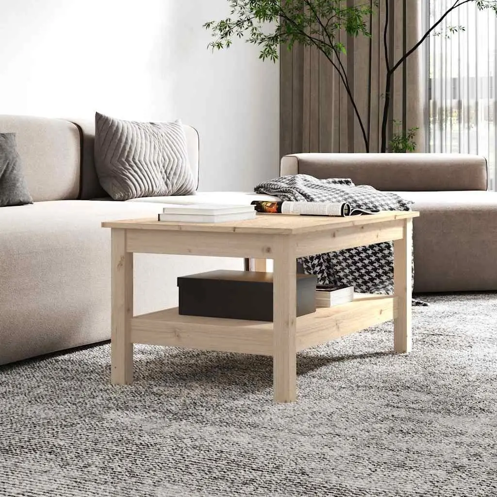 Solid Wood Coffee Table Brown Pine Living Room Furniture Storage Shelf 80x50x40 cm