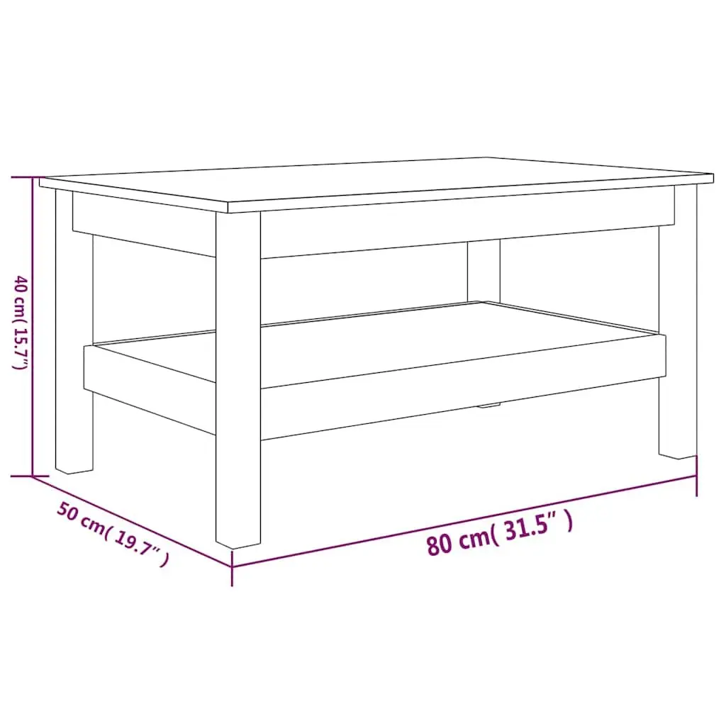 Solid Wood Coffee Table Brown Pine Living Room Furniture Storage Shelf 80x50x40 cm