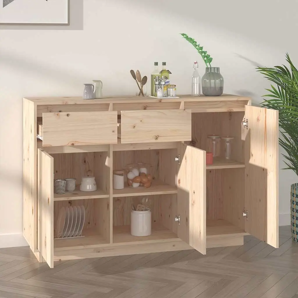 Sideboard Cabinet 110cm Brown Solid Pine Wood Storage Buffet Cupboard 2 Drawers