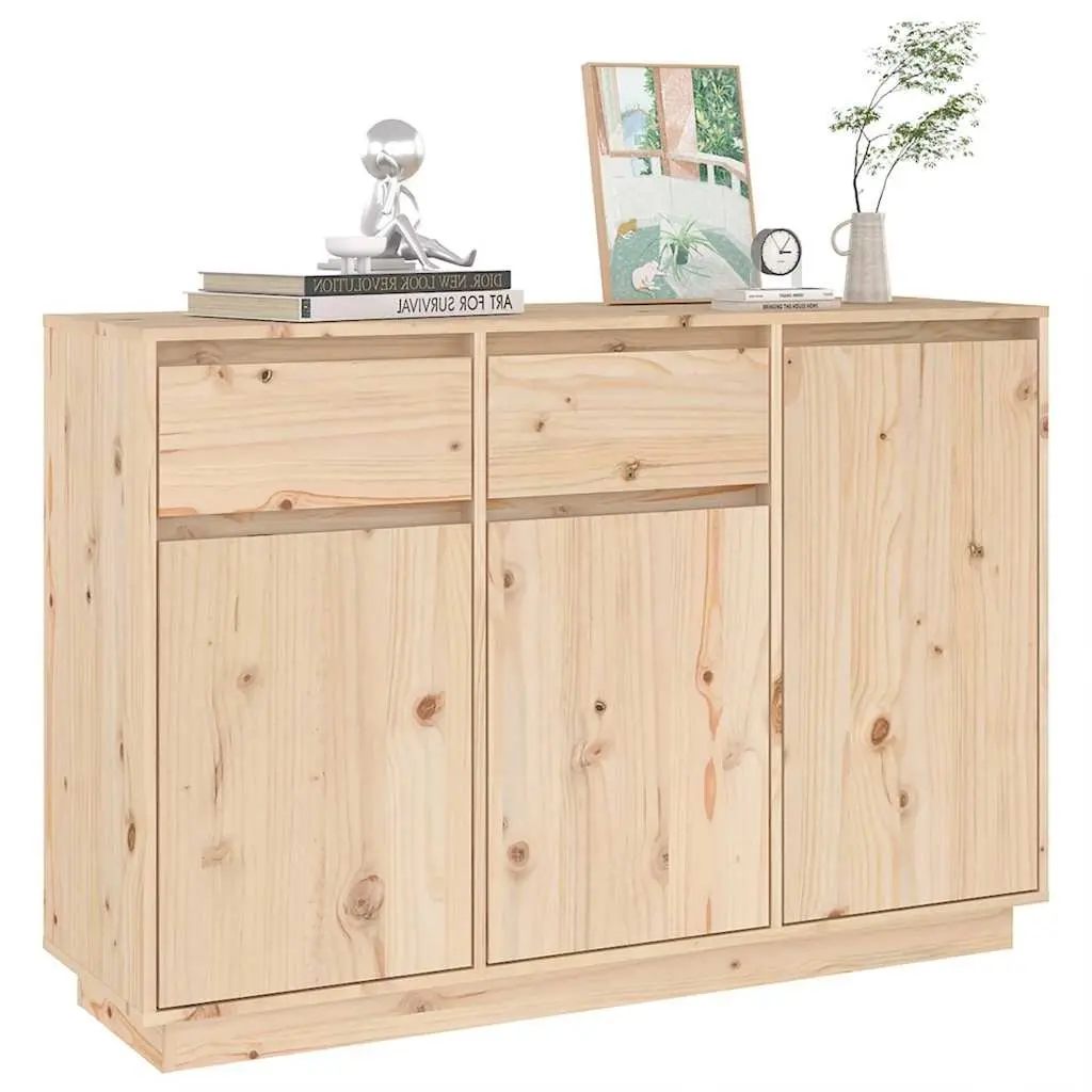 Sideboard Cabinet 110cm Brown Solid Pine Wood Storage Buffet Cupboard 2 Drawers