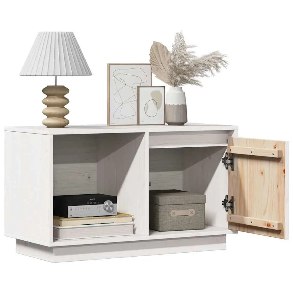 TV Cabinet Solid Pine Wood White 74x35x44 cm Storage Unit Living Room Furniture