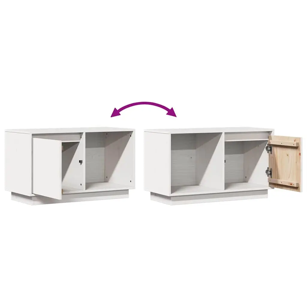 TV Cabinet Solid Pine Wood White 74x35x44 cm Storage Unit Living Room Furniture