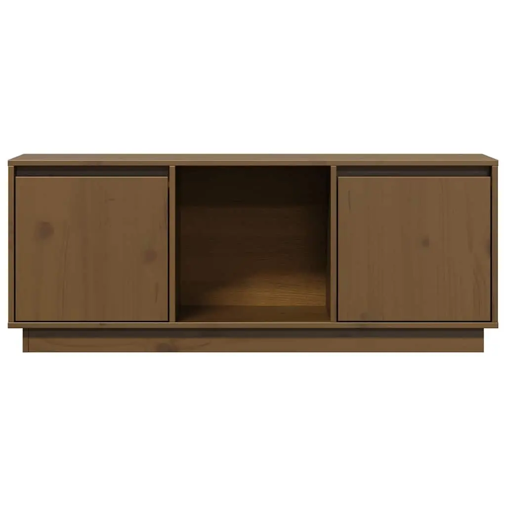 TV Cabinet Honey Brown Solid Pine Wood Media Storage Unit Living Room Furniture