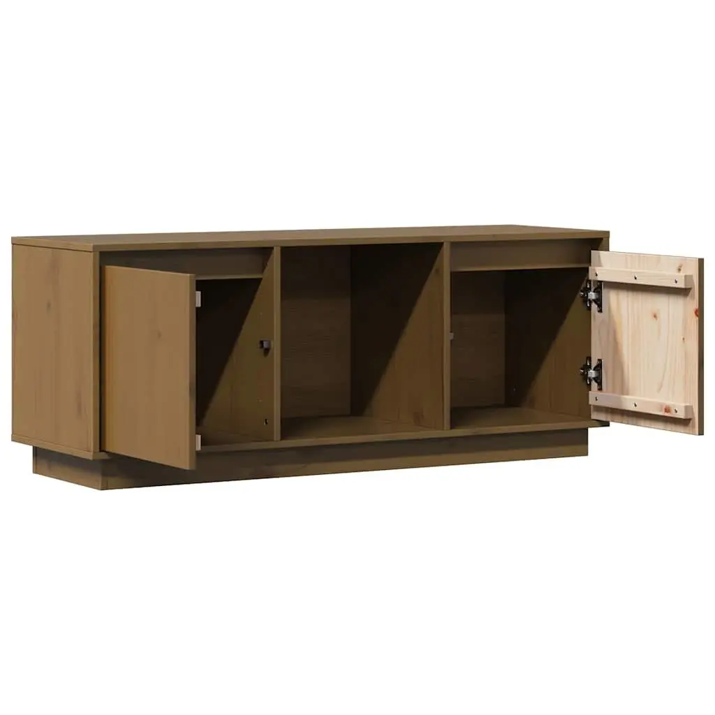 TV Cabinet Honey Brown Solid Pine Wood Media Storage Unit Living Room Furniture
