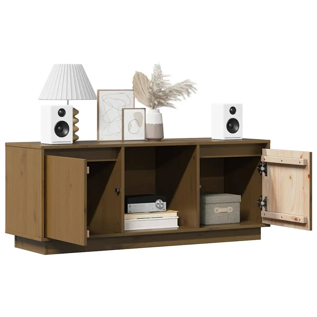 TV Cabinet Honey Brown Solid Pine Wood Media Storage Unit Living Room Furniture