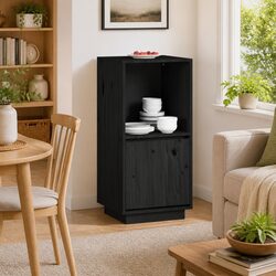 Black Sideboard Cabinet Solid Pine Wood Storage Buffet Modern Living Room