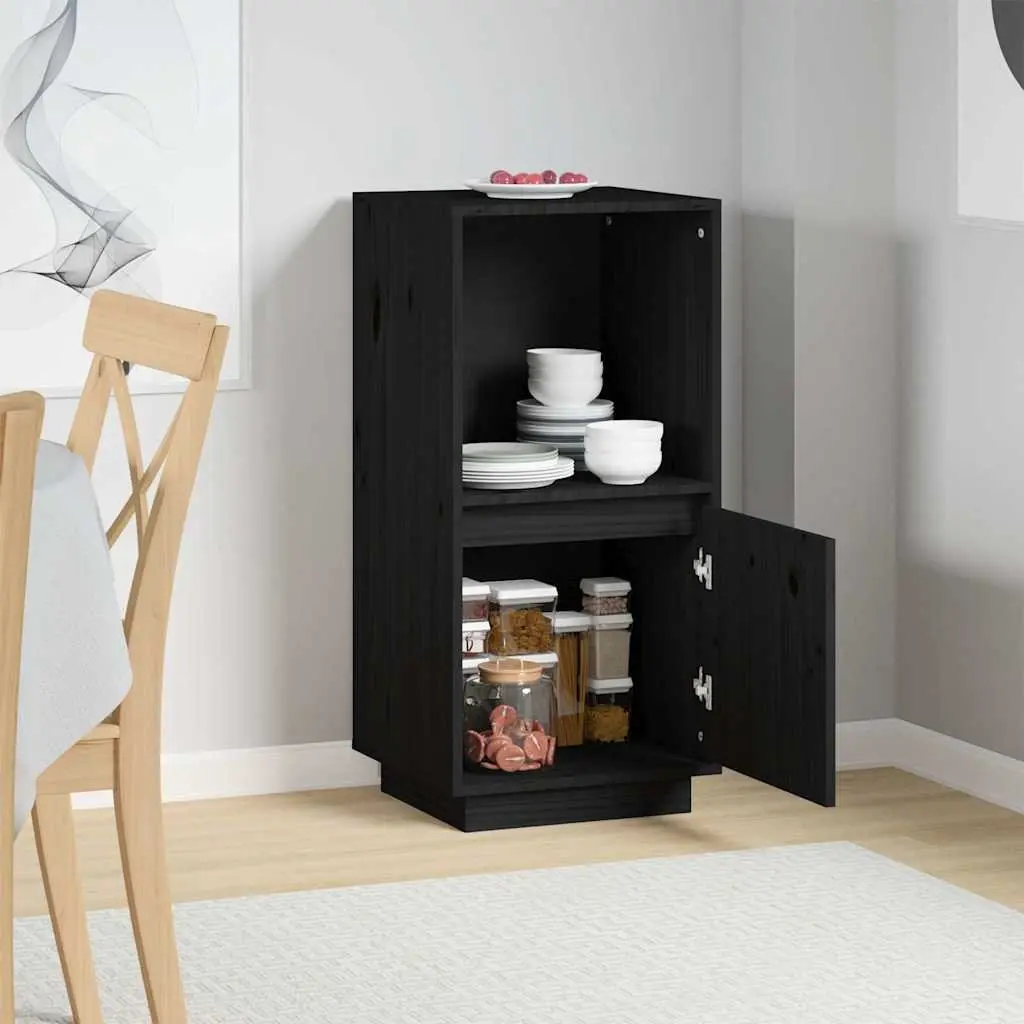 Black Sideboard Cabinet Solid Pine Wood Modern Minimalist 38W x 35D x 80H cm