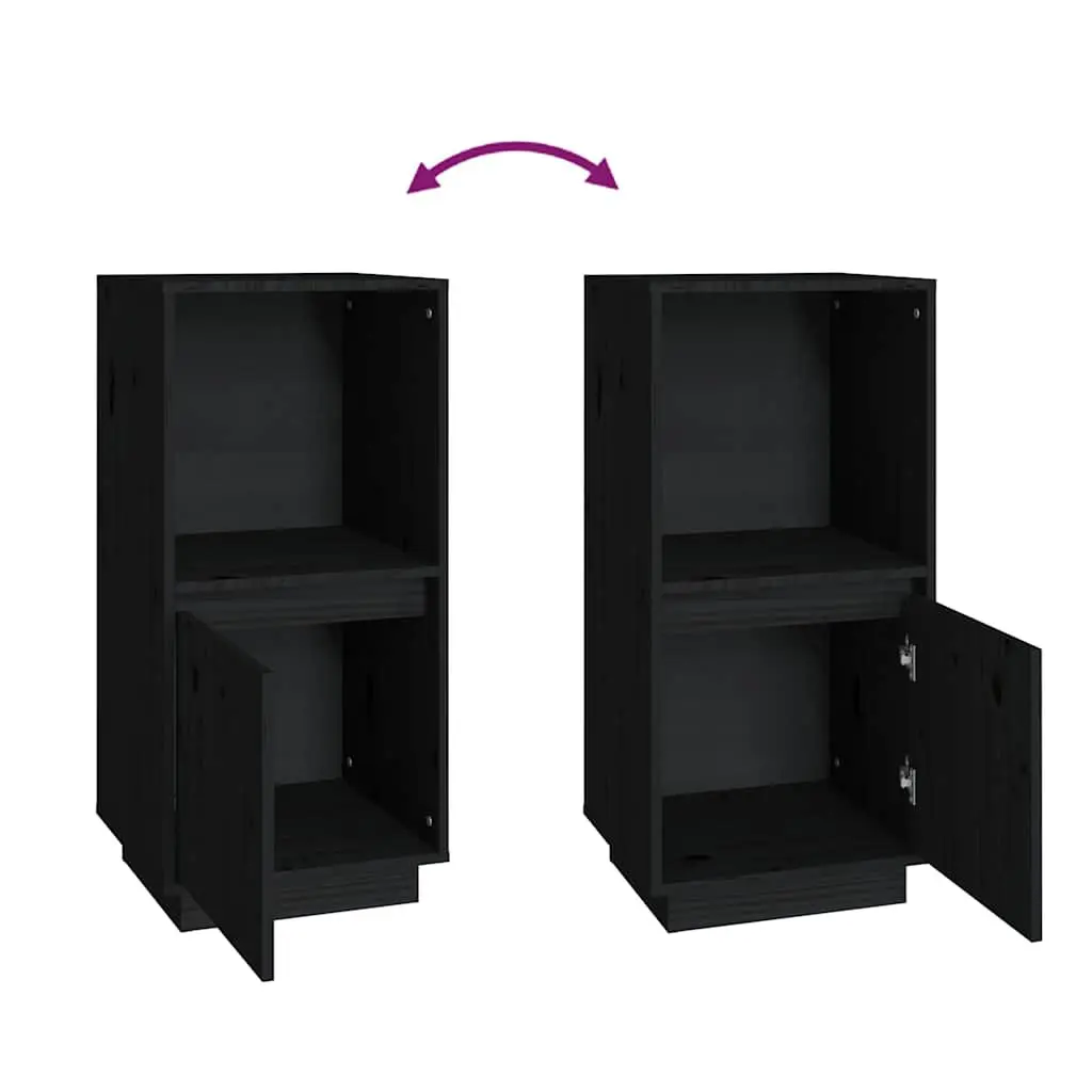 Black Sideboard Cabinet Solid Pine Wood Modern Minimalist 38W x 35D x 80H cm
