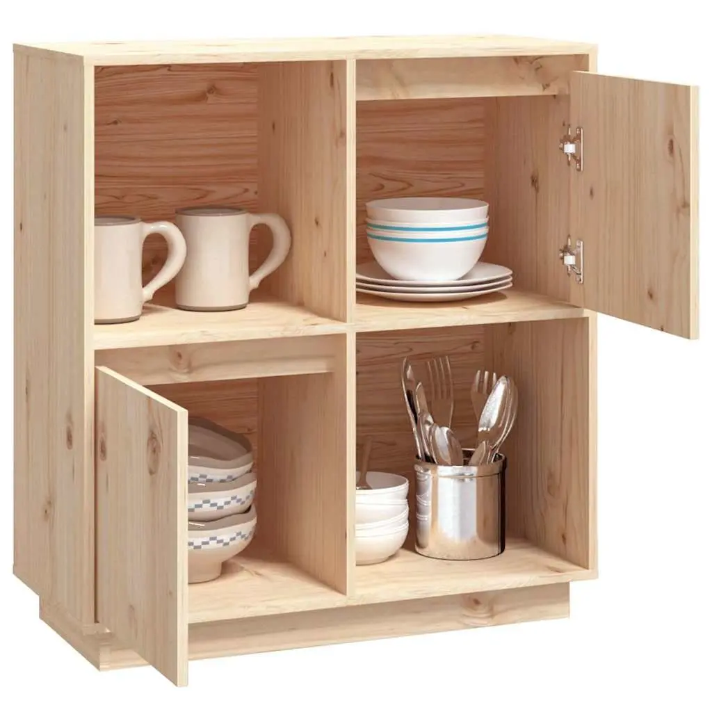 Solid Wood Pine Sideboard 74x35x80cm Storage Cabinet with 2 Doors Brown