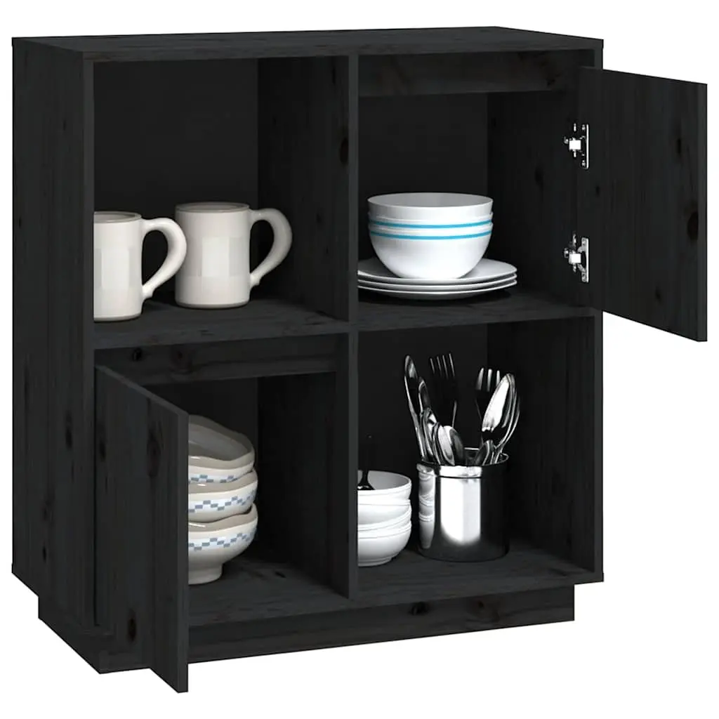 Sideboard Black 74x35x80 cm Storage Cabinet Solid Wood Pine 2 Doors Compartments