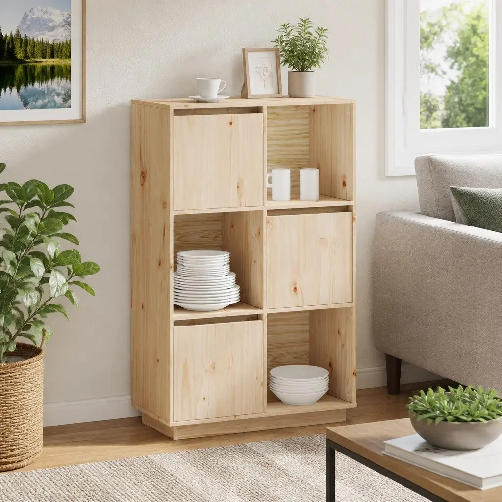 Highboard Storage Cabinet Solid Pine Brown 74x35x117cm Rustic Display Buffet