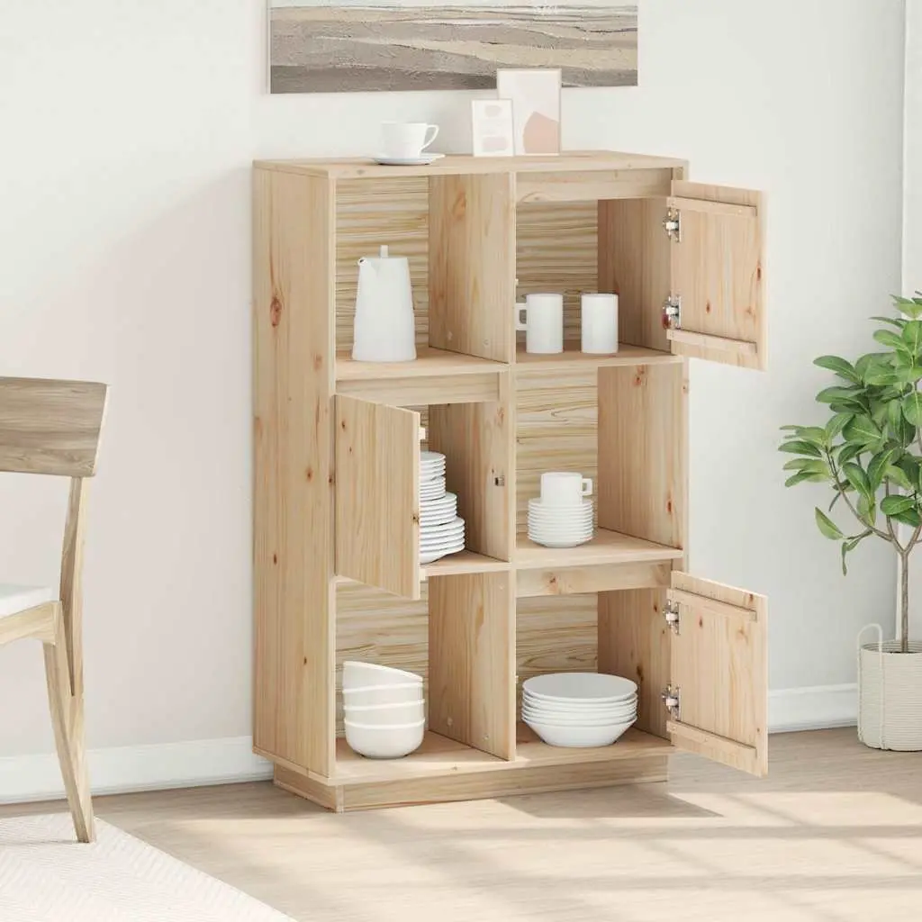 Highboard Storage Cabinet Solid Pine Brown 74x35x117cm Rustic Display Buffet