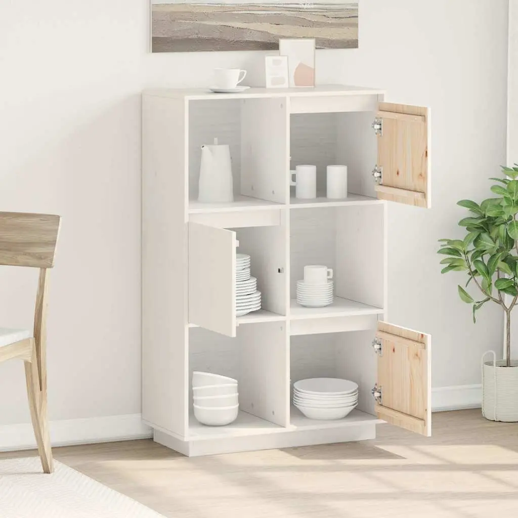 Highboard White Solid Pine Wood Storage Cabinet 74x35x117cm