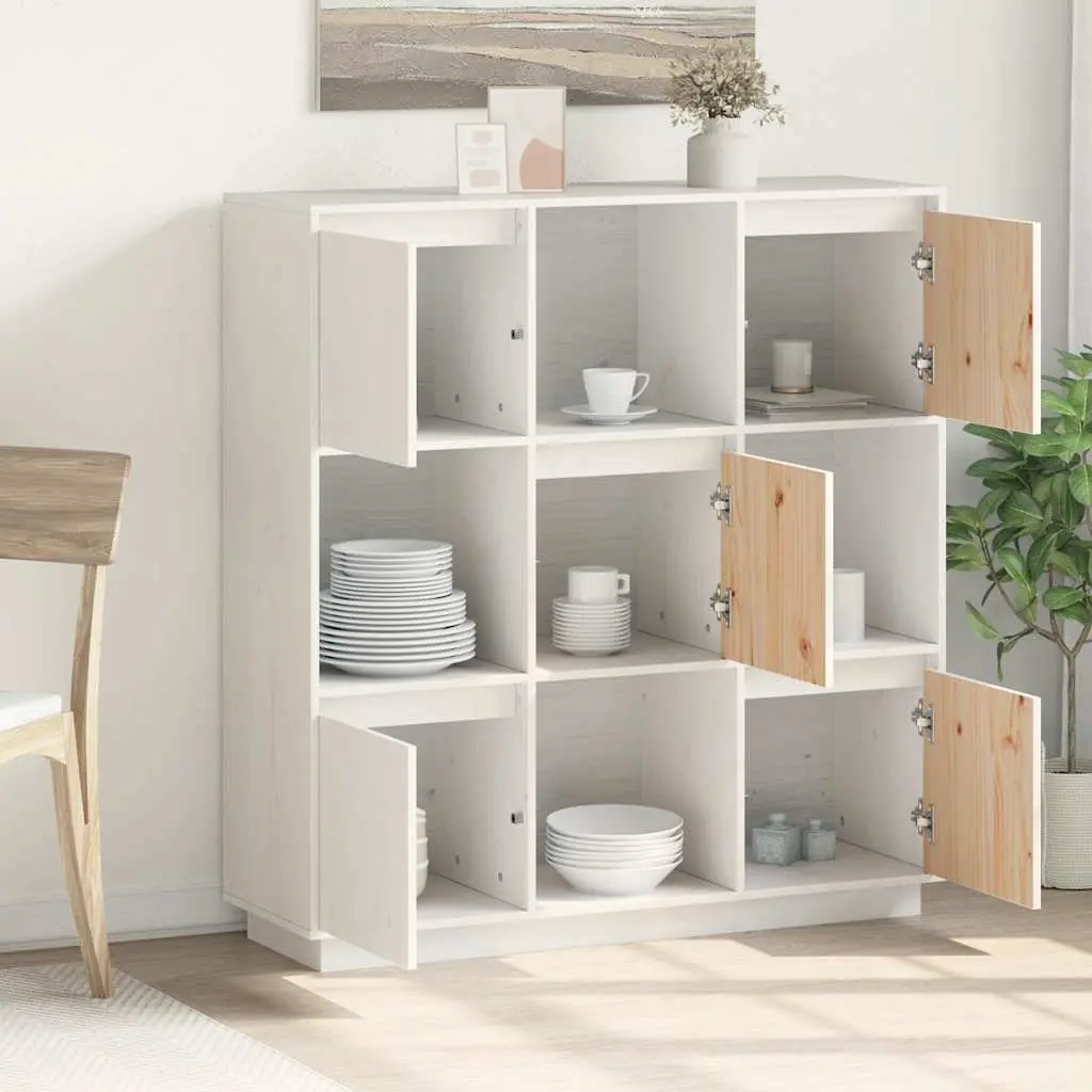 Highboard Cabinet 5-Door White Solid Pine Wood 1105W x 350D x 1170H cm