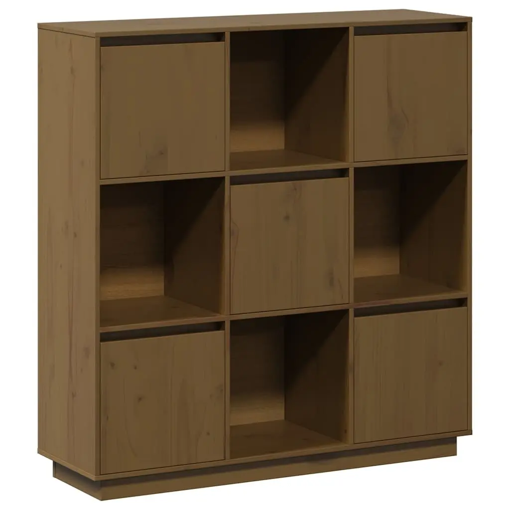 Highboard Storage Cabinet 5 Doors Brown Solid Pine Wood Modern Furniture