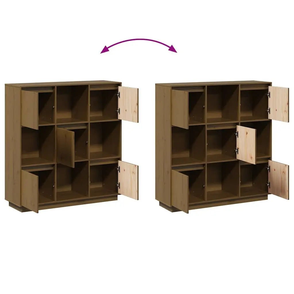 Highboard Storage Cabinet 5 Doors Brown Solid Pine Wood Modern Furniture