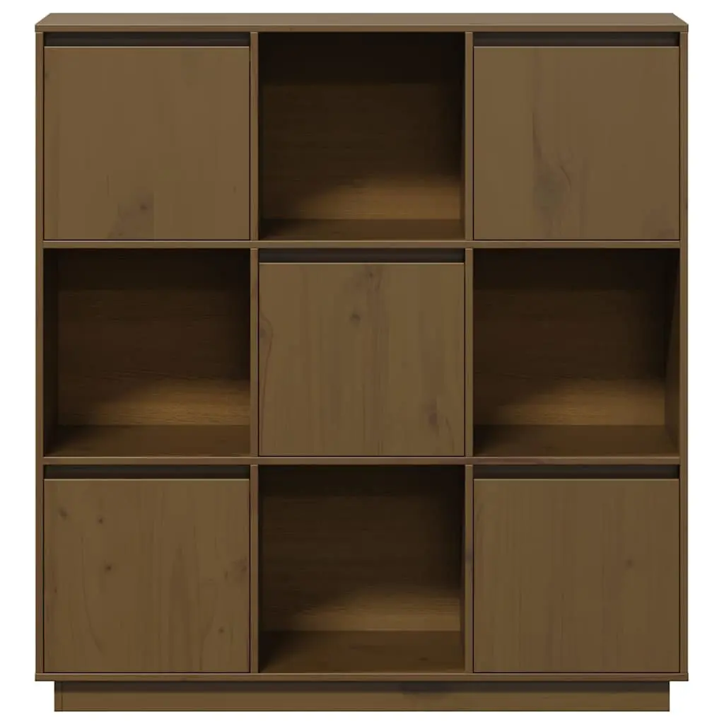 Highboard Storage Cabinet 5 Doors Brown Solid Pine Wood Modern Furniture